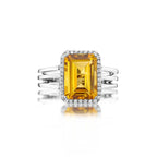Rectangle 2.90ct Citrine & Diamond Ring in 18K White Gold