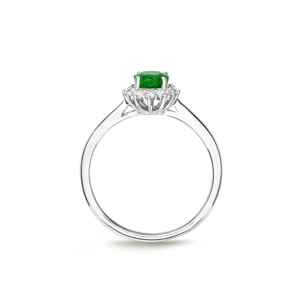 Emerald Ring 5x7mm Oval Emerald & 0.21ct Diamonds in 18K White Gold