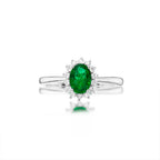 Emerald Ring 5x7mm Oval Emerald & 0.21ct Diamonds in 18K White Gold