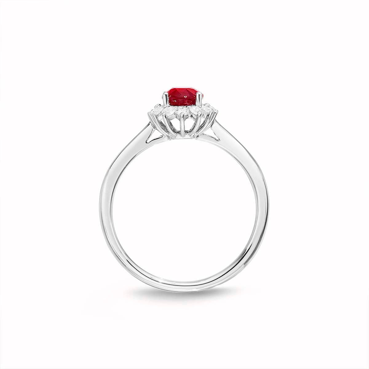 Ruby Ring 5x7mm Oval Ruby & 0.21ct Diamonds in 18K White Gold