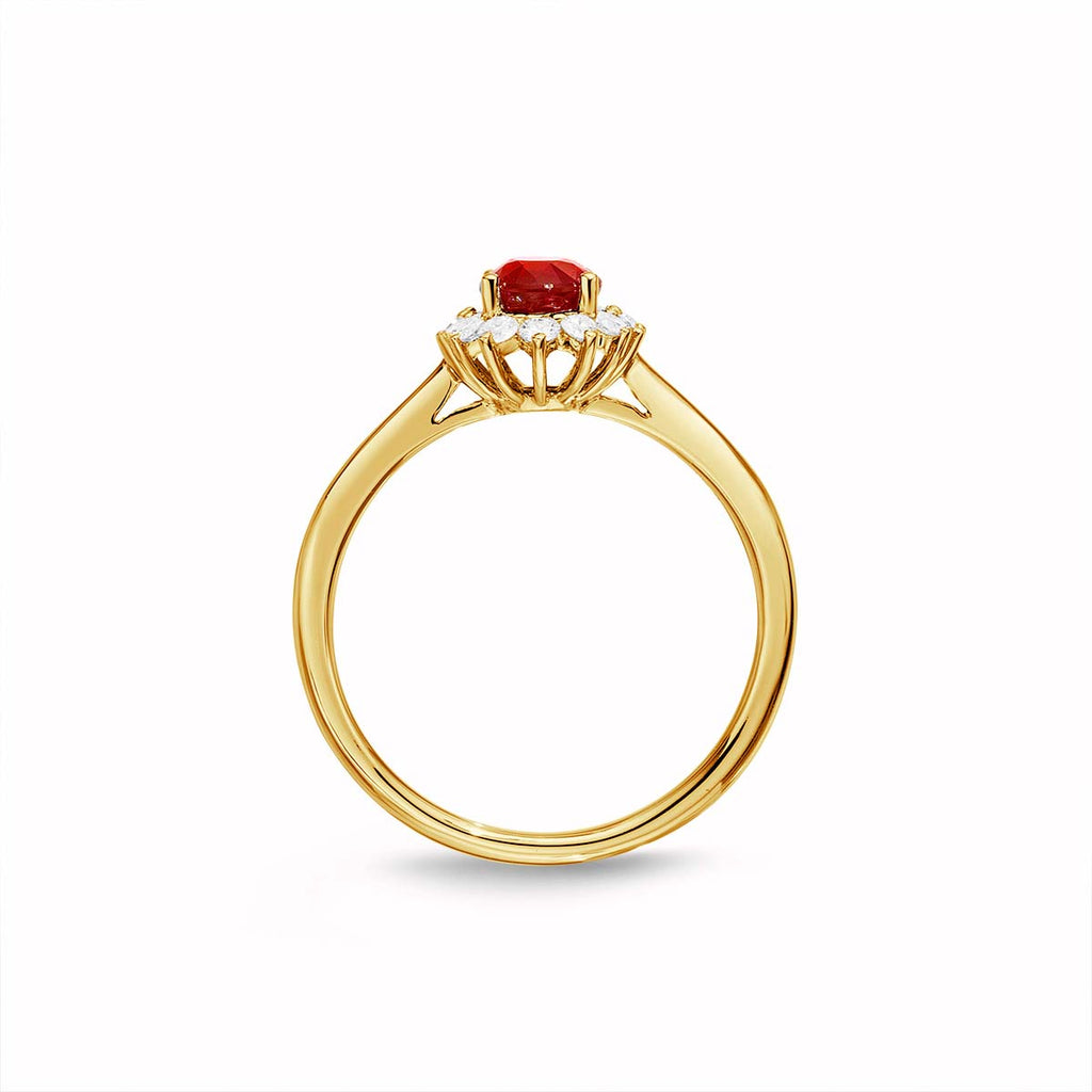 Ruby Ring 5x7mm Oval Ruby & 0.21ct Diamonds in 18K Yellow Gold