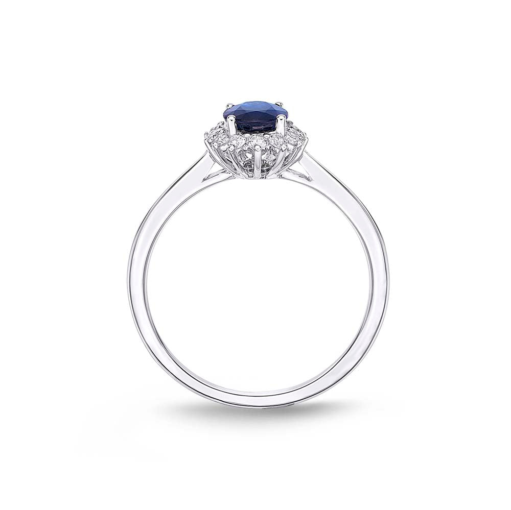 Sapphire Ring 5x7mm Oval Sapphire & 0.21ct Diamonds in 18K White Gold