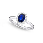 Sapphire Ring 5x7mm Oval Sapphire & 0.21ct Diamonds in 18K White Gold