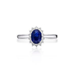 Sapphire Ring 5x7mm Oval Sapphire & 0.21ct Diamonds in 18K White Gold
