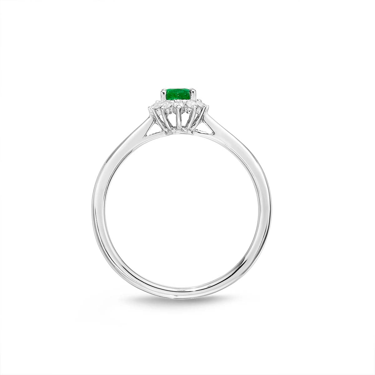 Emerald Ring 4x5mm Oval Emerald & 0.12ct Diamonds in 18K White Gold