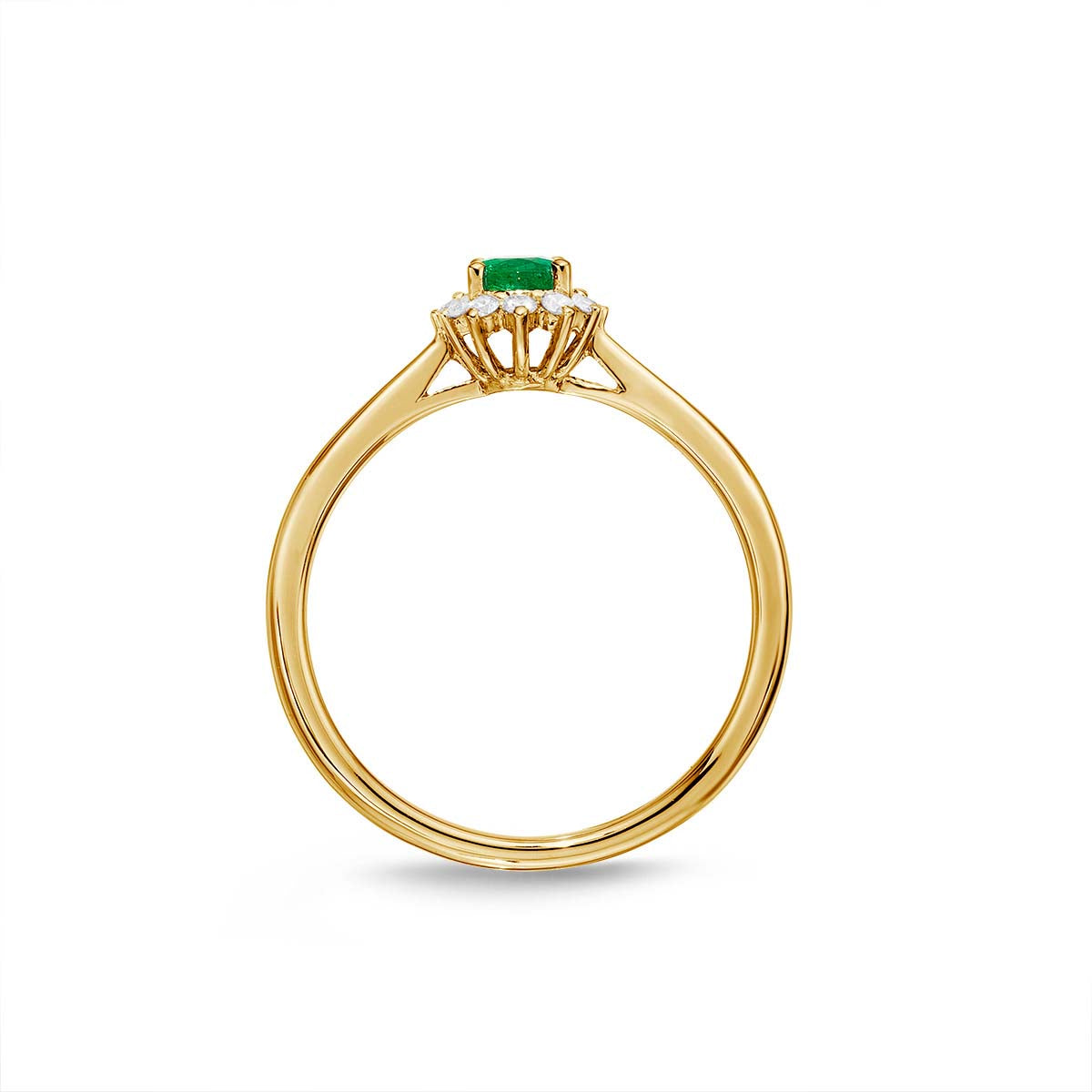 Emerald Ring 4x5mm Oval Emerald & 0.12ct Diamonds in 18K Yellow Gold