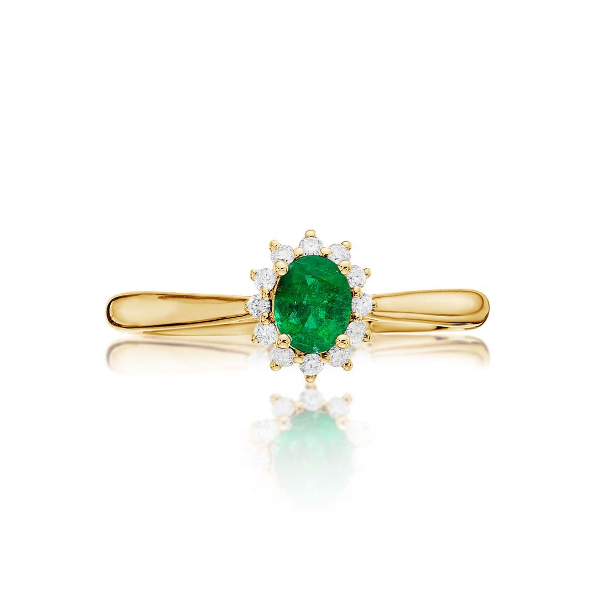 Emerald Ring 4x5mm Oval Emerald & 0.12ct Diamonds in 18K Yellow Gold