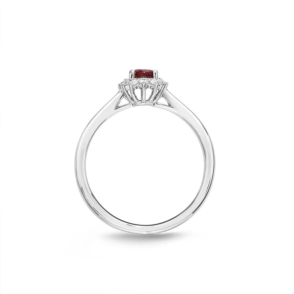 Ruby Ring 4x5mm Oval Ruby & 0.12ct Diamonds in 18K White Gold