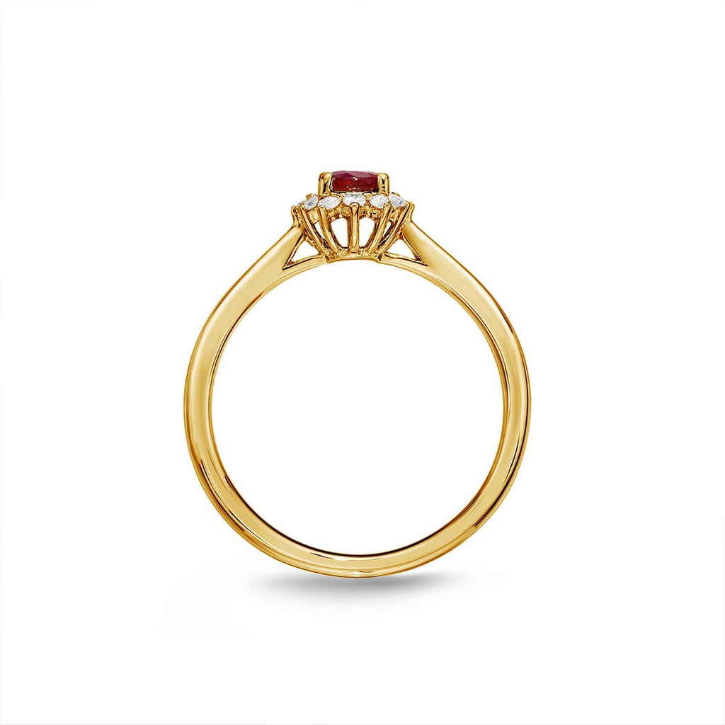 Ruby Ring 4x5mm Oval Ruby & 0.12ct Diamonds in 18K Yellow Gold