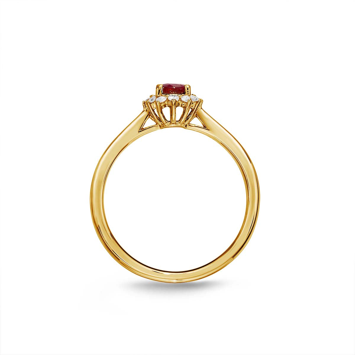 Ruby Ring 4x5mm Oval Ruby & 0.12ct Diamonds in 18K Yellow Gold