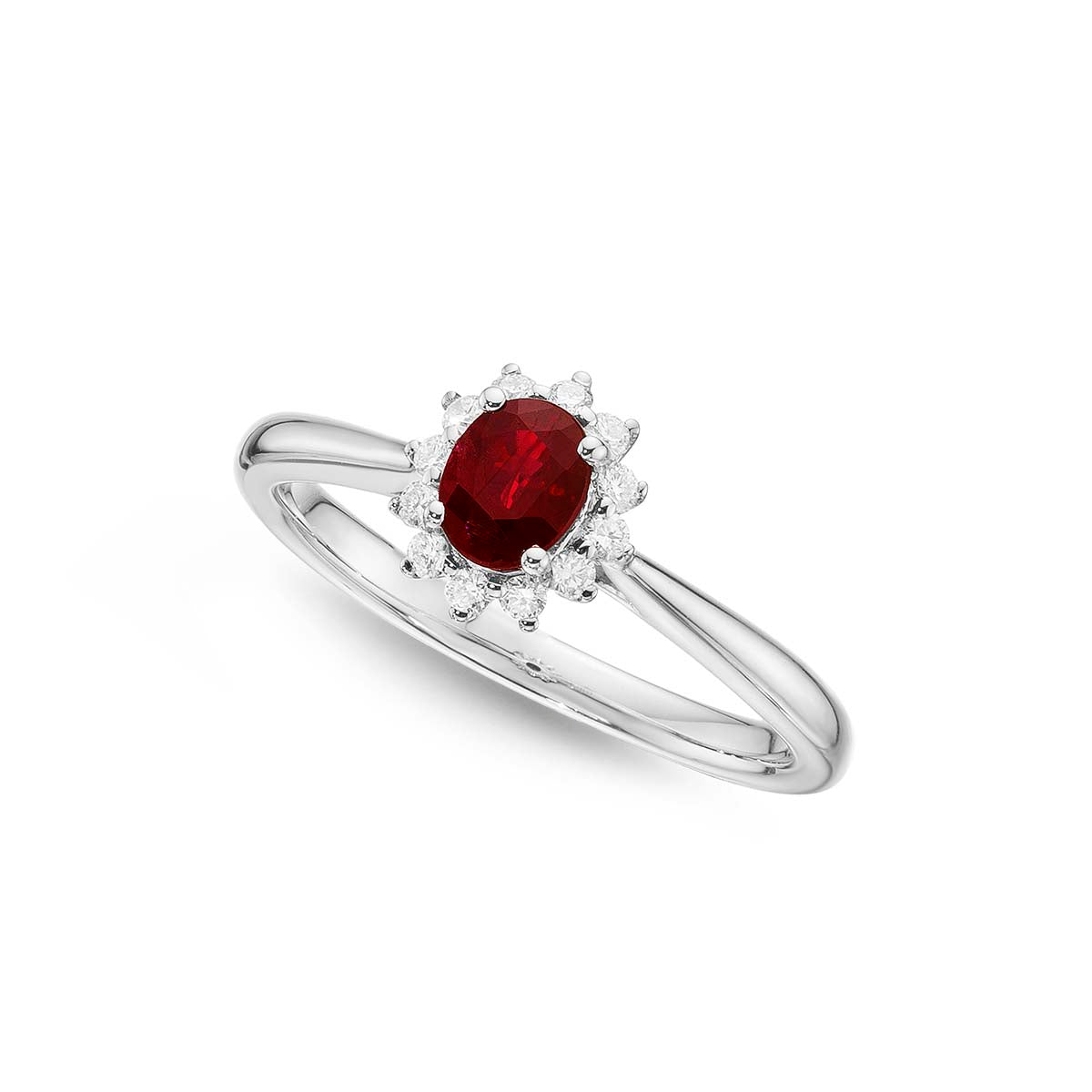 Ruby Ring 4x5mm Oval Ruby & 0.12ct Diamonds in 18K White Gold