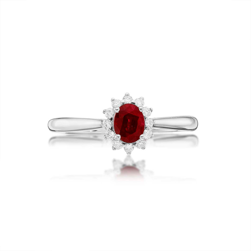 Ruby Ring 4x5mm Oval Ruby & 0.12ct Diamonds in 18K White Gold