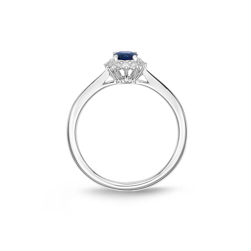 Sapphire Ring 4x5mm Oval Sapphire & 0.12ct Diamonds in 18K White Gold
