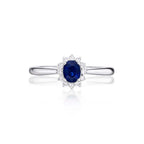 Sapphire Ring 4x5mm Oval Sapphire & 0.12ct Diamonds in 18K White Gold