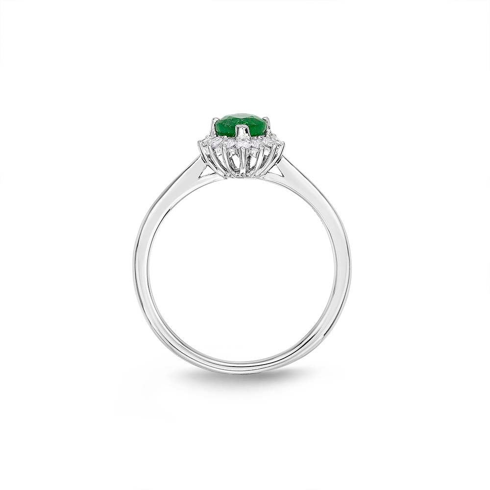 Emerald Ring 5x7mm Pear Emerald & 0.20ct Diamonds in 18K White Gold