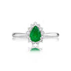 Emerald Ring 5x7mm Pear Emerald & 0.20ct Diamonds in 18K White Gold