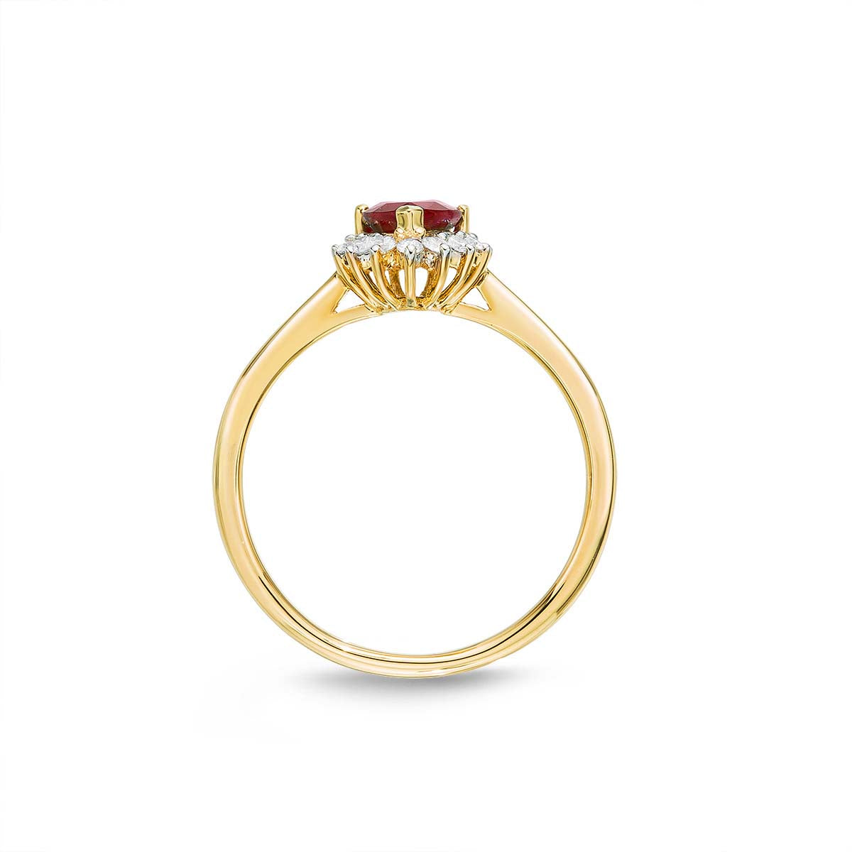 Ruby Ring 5x7mm Pear Ruby & 0.20ct Diamonds in 18K Yellow Gold
