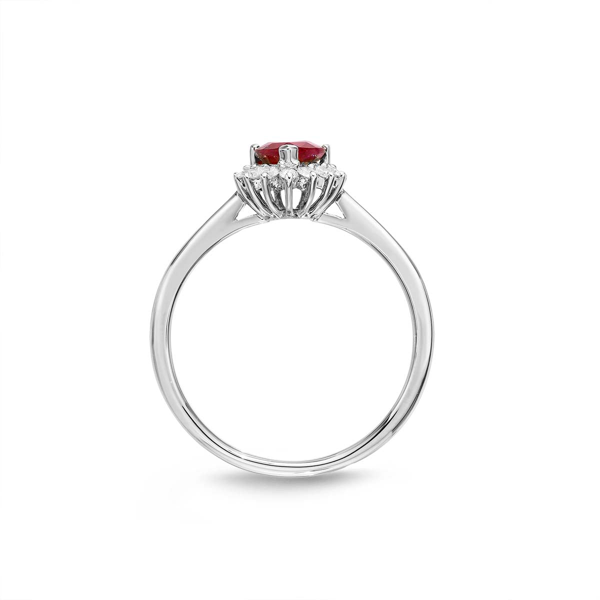 Ruby Ring 5x7mm Pear Ruby & 0.20ct Diamonds in 18K White Gold