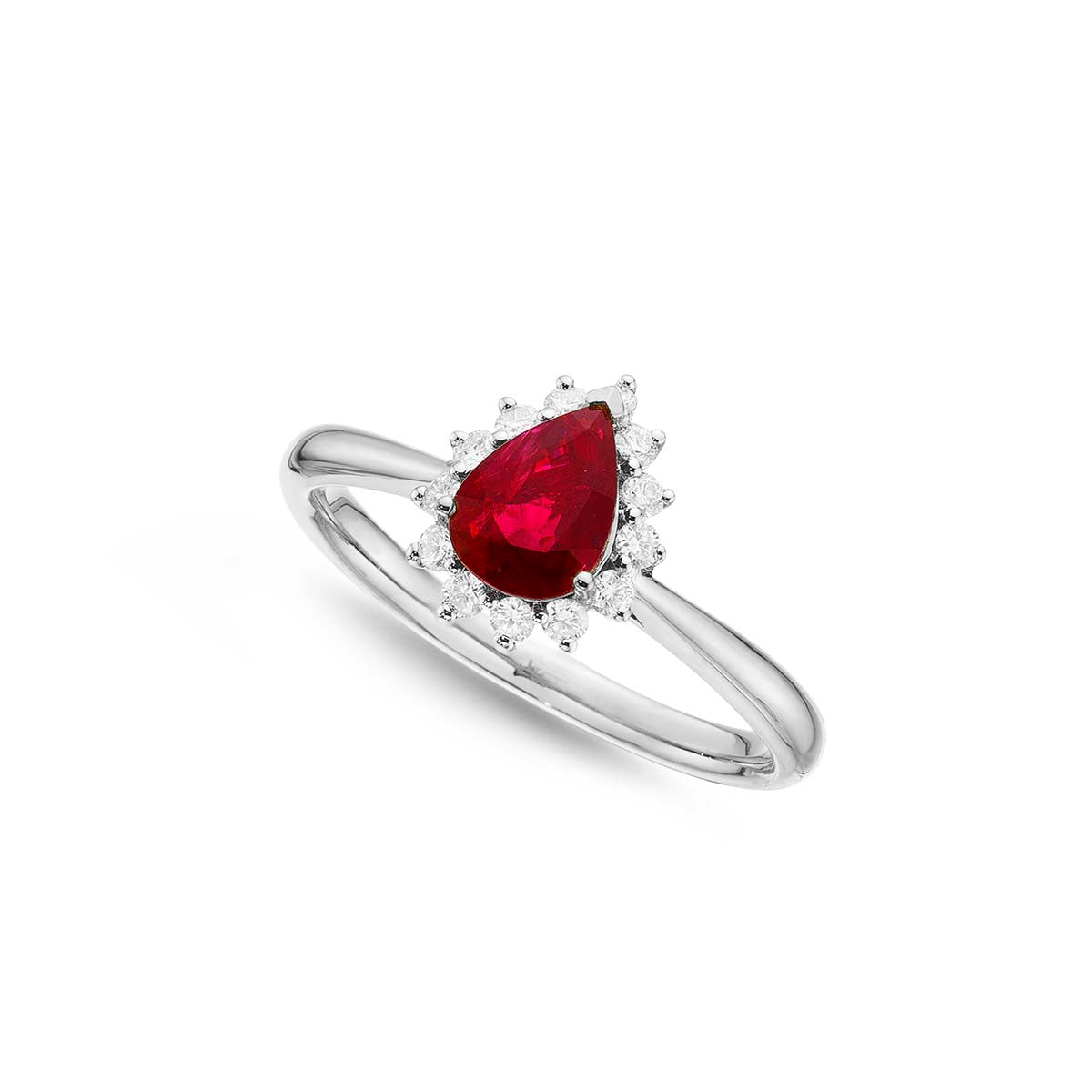 Ruby Ring 5x7mm Pear Ruby & 0.20ct Diamonds in 18K White Gold