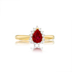 Ruby Ring 5x7mm Pear Ruby & 0.20ct Diamonds in 18K Yellow Gold