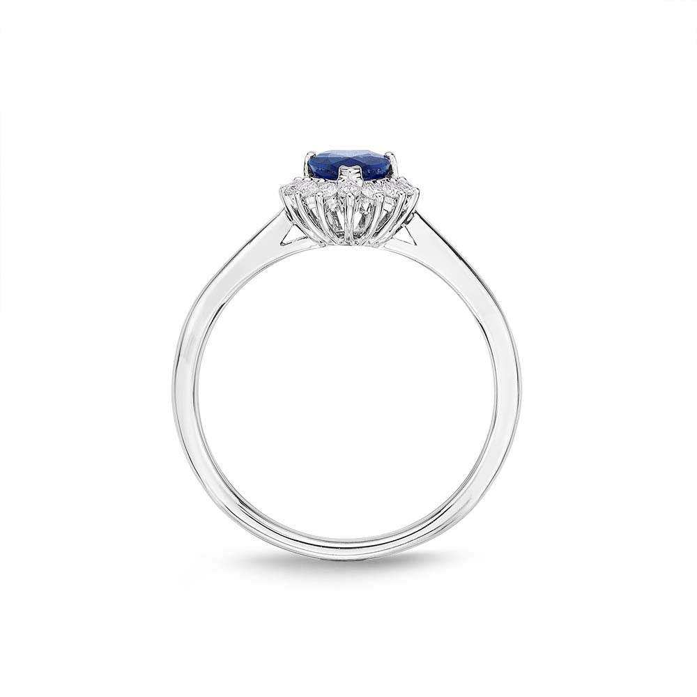 Sapphire Ring 5x7mm Pear Sapphire & 0.20ct Diamonds in 18K White Gold 