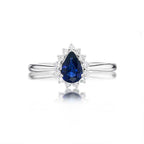 Sapphire Ring 5x7mm Pear Sapphire & 0.20ct Diamonds in 18K White Gold 