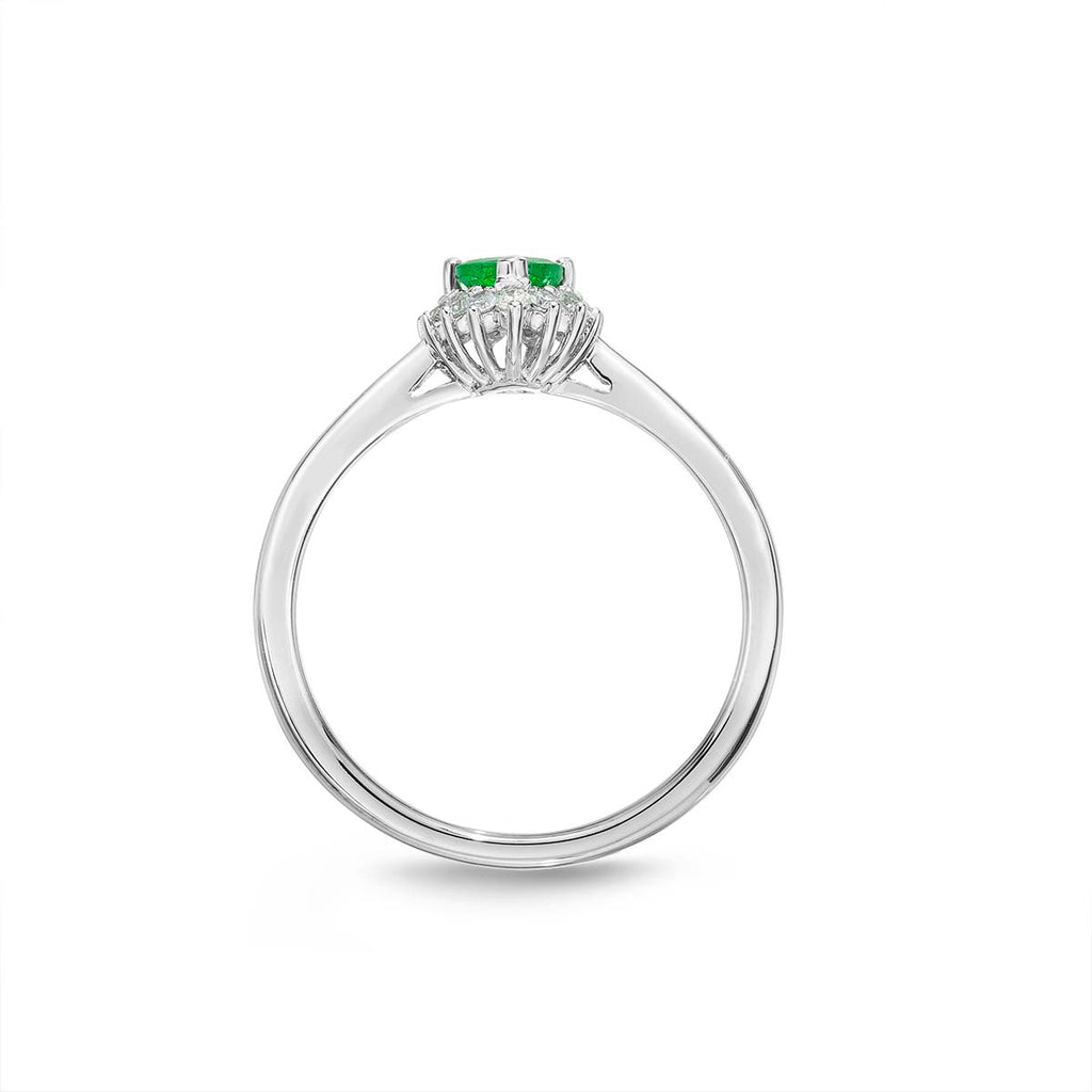 Emerald Ring 4x6mm Pear Emerald & 0.13ct Diamonds in 18K White Gold