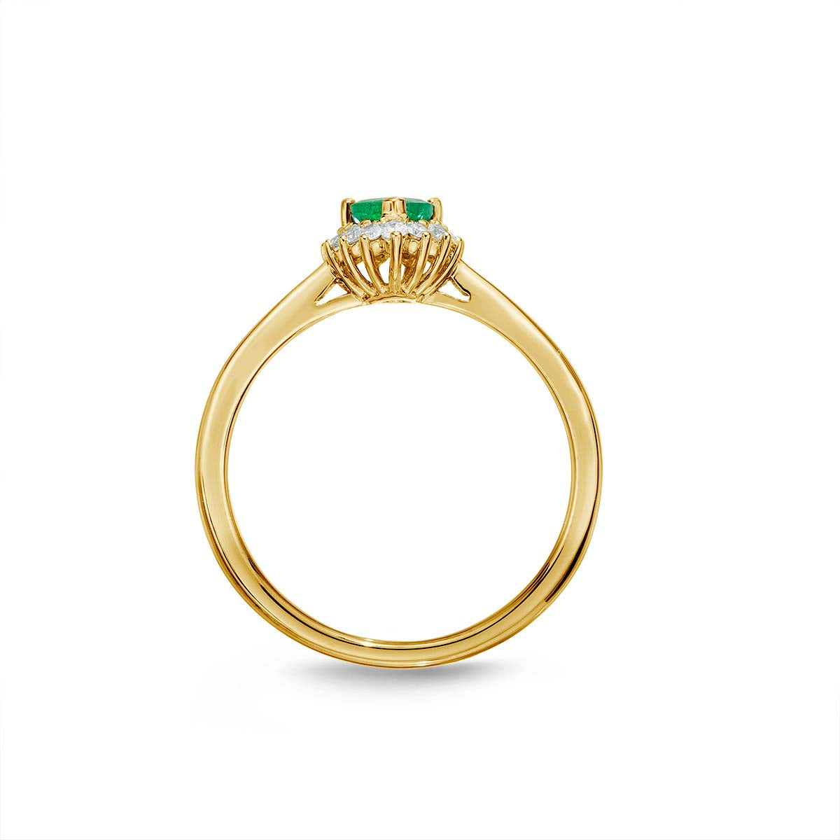 Emerald Ring 4x6mm Pear Emerald & 0.13ct Diamonds in 18K Yellow Gold