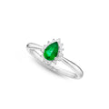 Emerald Ring 4x6mm Pear Emerald & 0.13ct Diamonds in 18K White Gold