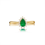 Emerald Ring 4x6mm Pear Emerald & 0.13ct Diamonds in 18K Yellow Gold