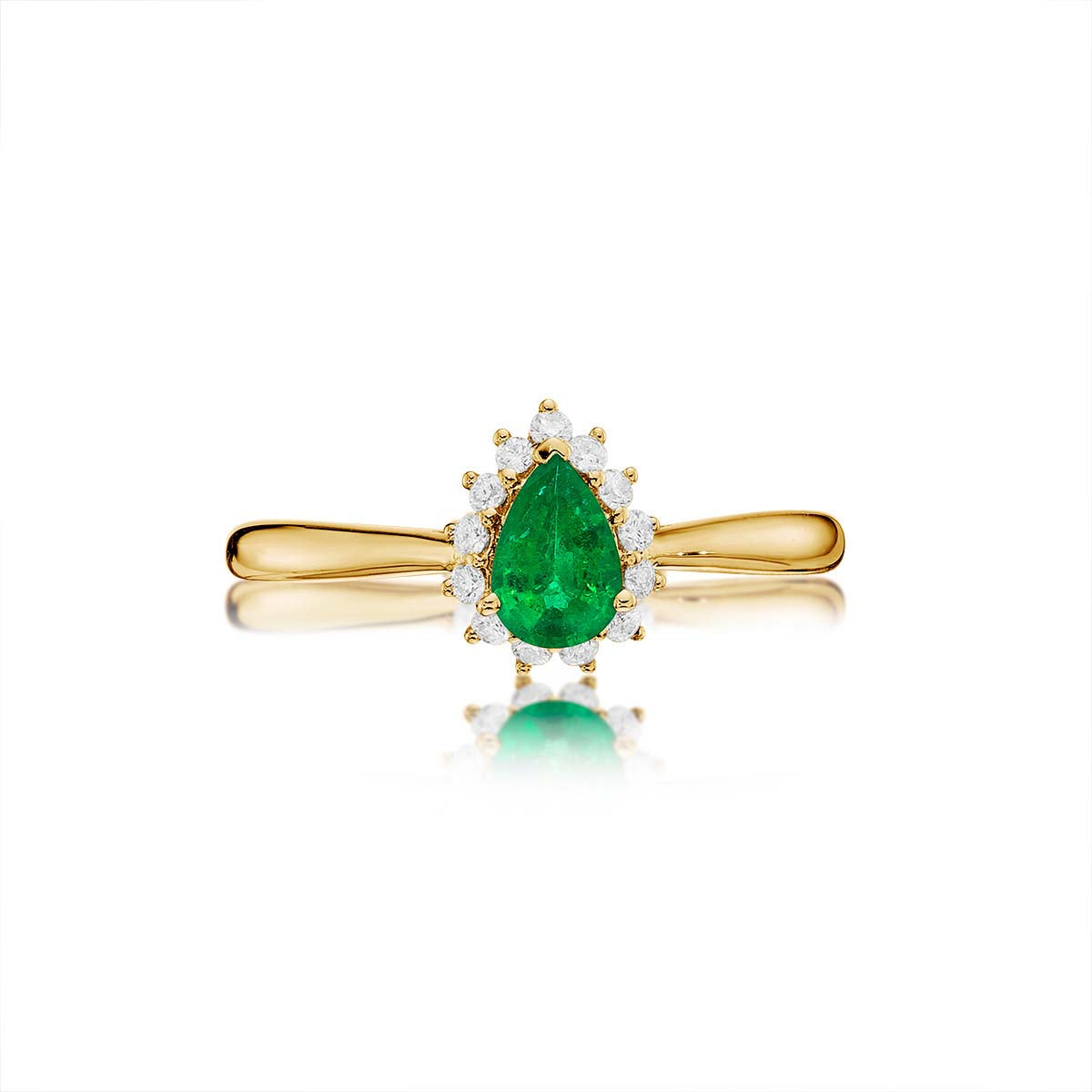Emerald Ring 4x6mm Pear Emerald & 0.13ct Diamonds in 18K Yellow Gold