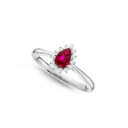 Ruby Ring 4x6mm Pear Ruby & 0.13ct Diamonds in 18K White Gold