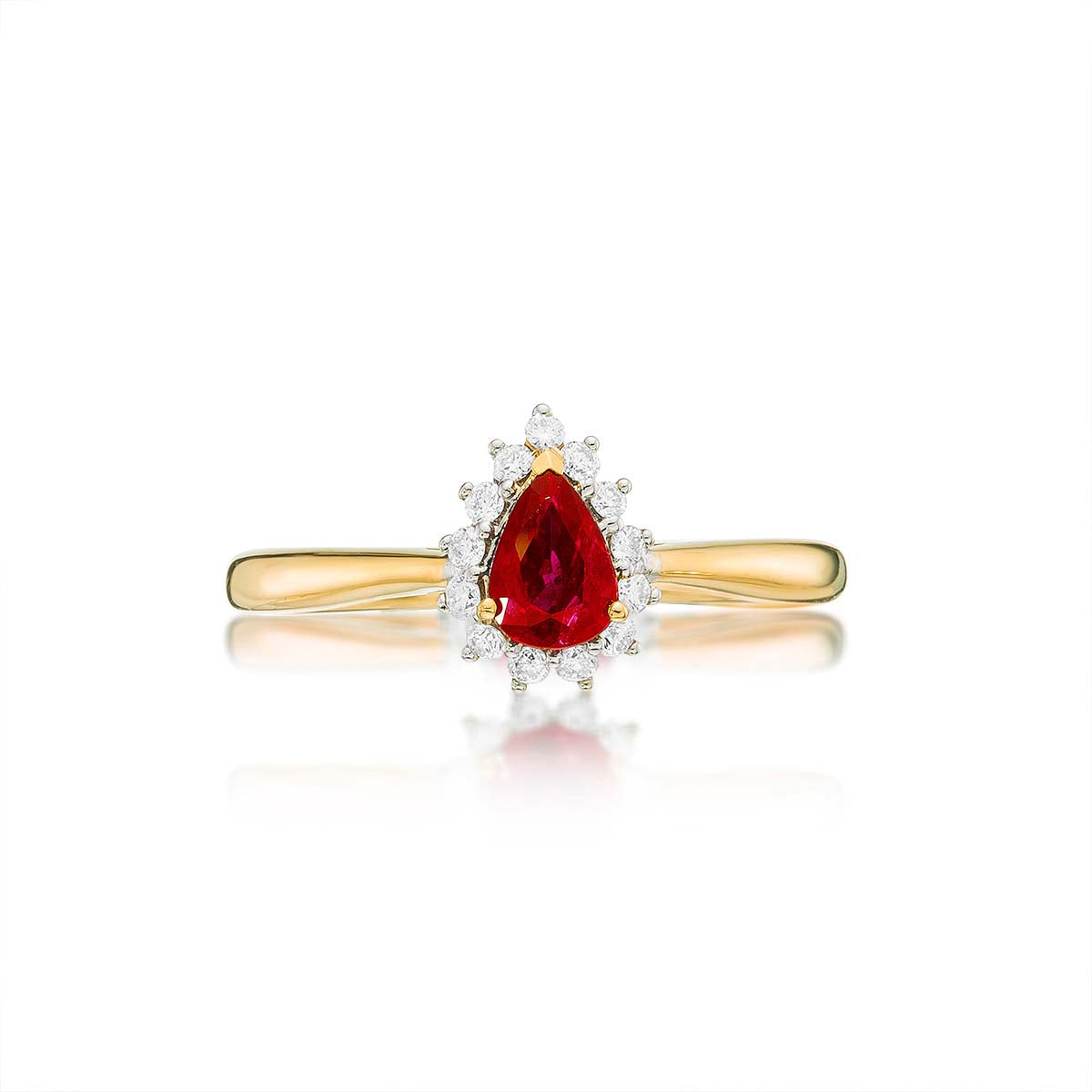 Ruby Ring 4x6mm Pear Ruby & 0.13ct Diamonds in 18K Yellow Gold