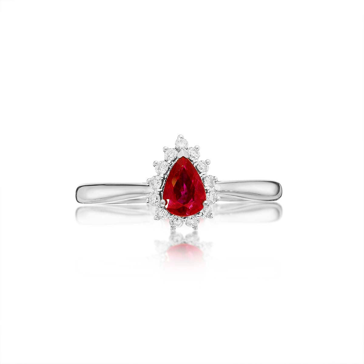 Ruby Ring 4x6mm Pear Ruby & 0.13ct Diamonds in 18K White Gold