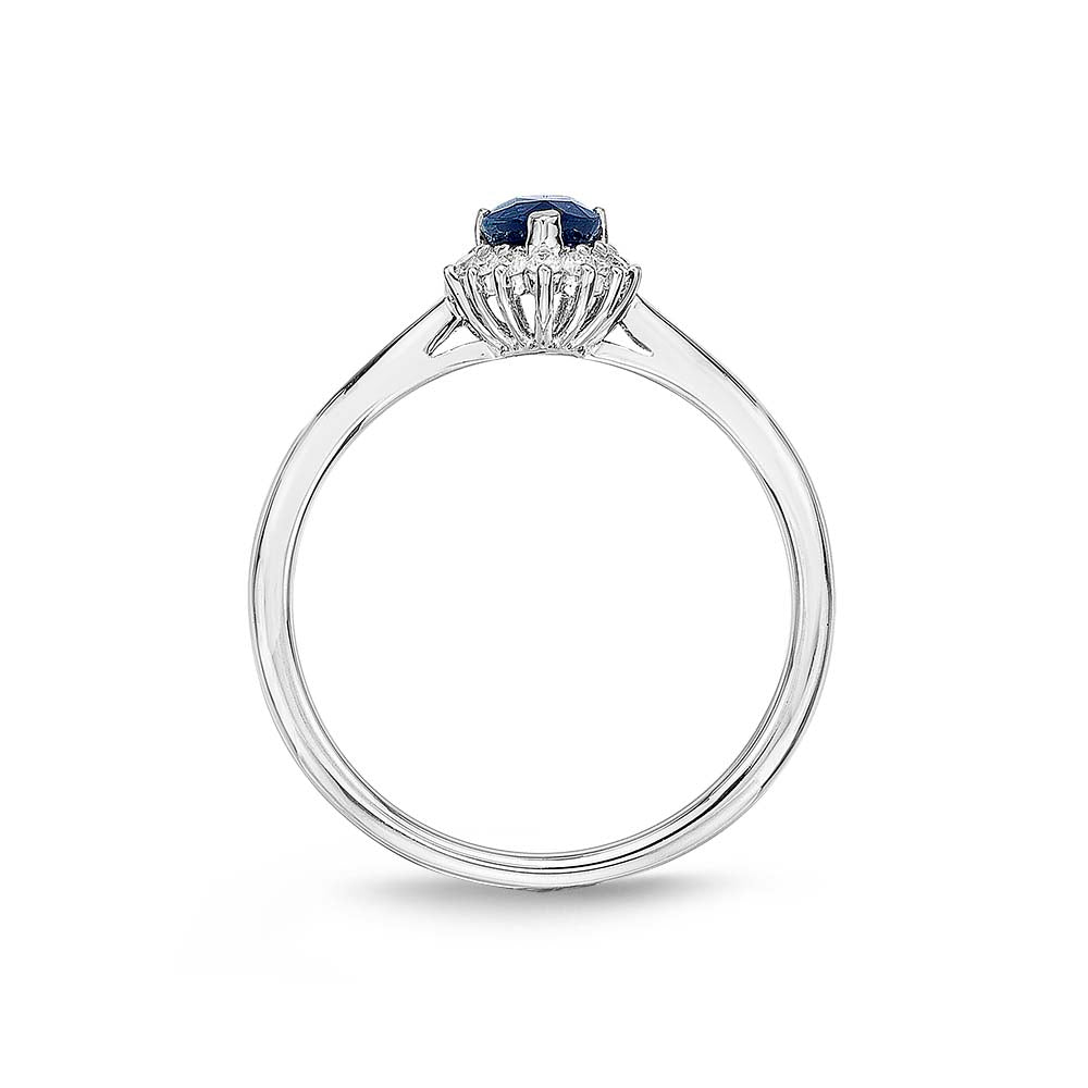Sapphire Ring 4x6mm Pear Sapphire & 0.13ct Diamonds in 18K White Gold