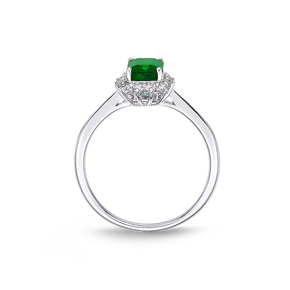 Emerald Ring 5x7mm Emerald & 0.21ct Diamonds in 18K White Gold