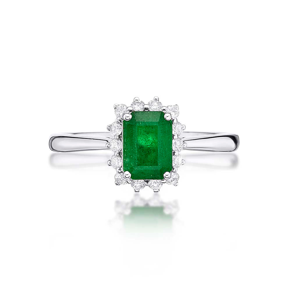 Emerald Ring 5x7mm Emerald & 0.21ct Diamonds in 18K White Gold