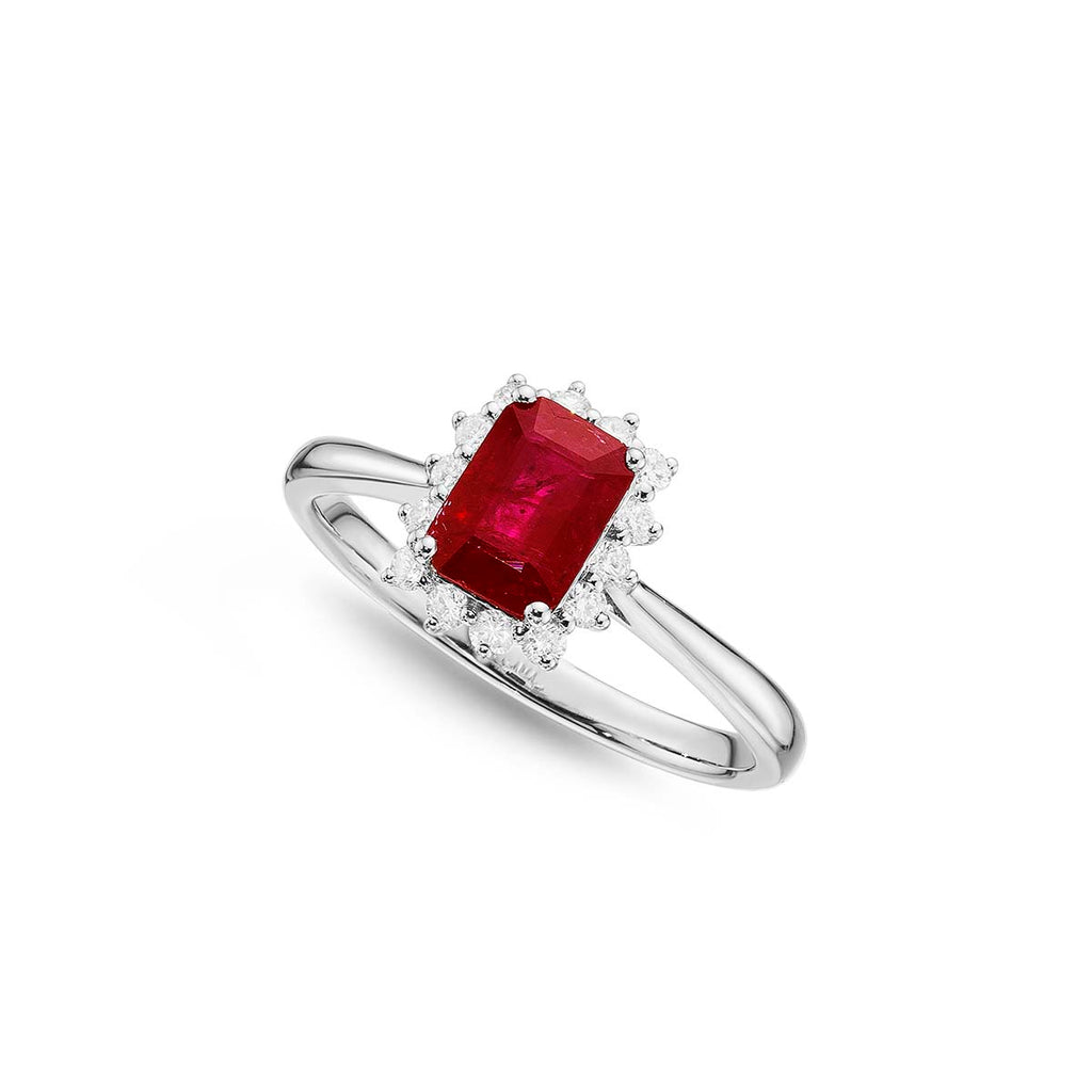 Ruby Ring 5x7mm Ruby & 0.21ct Diamonds in 18K White Gold
