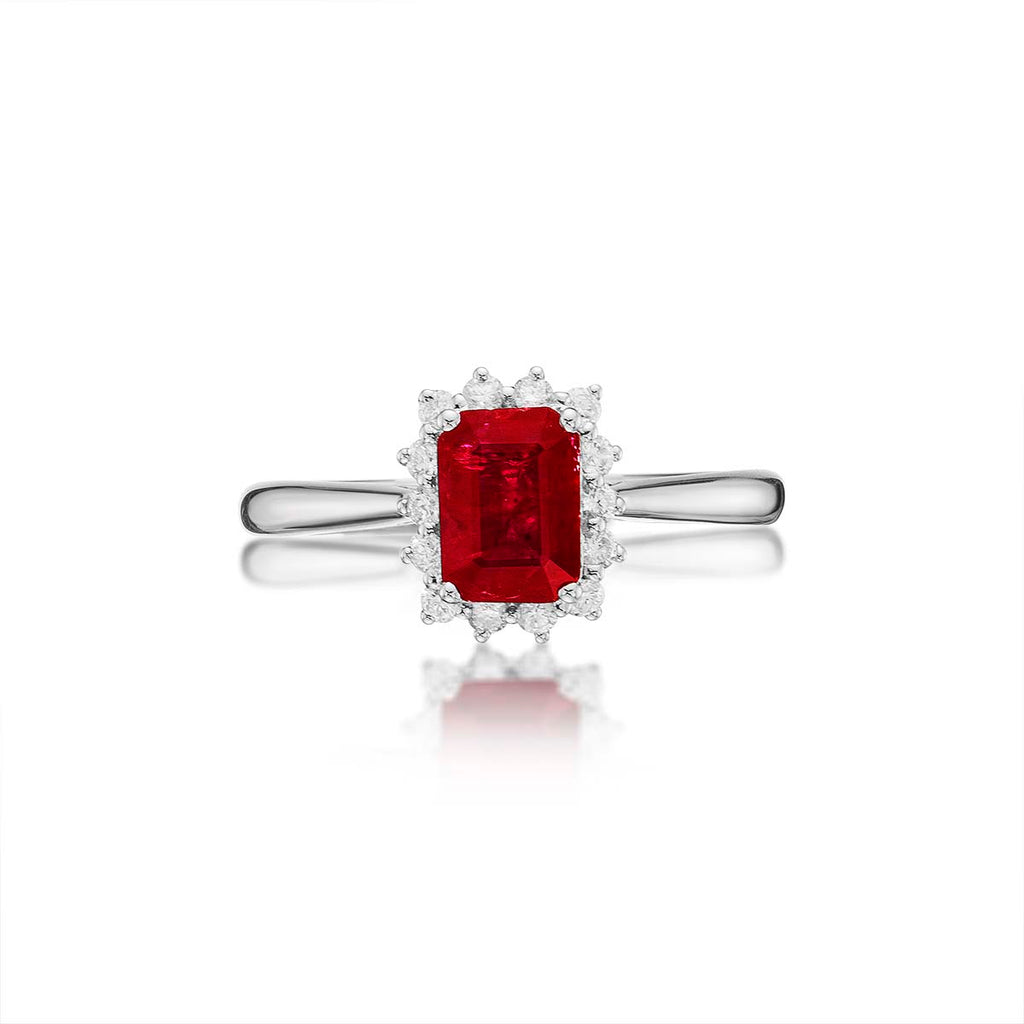 Ruby Ring 5x7mm Ruby & 0.21ct Diamonds in 18K White Gold