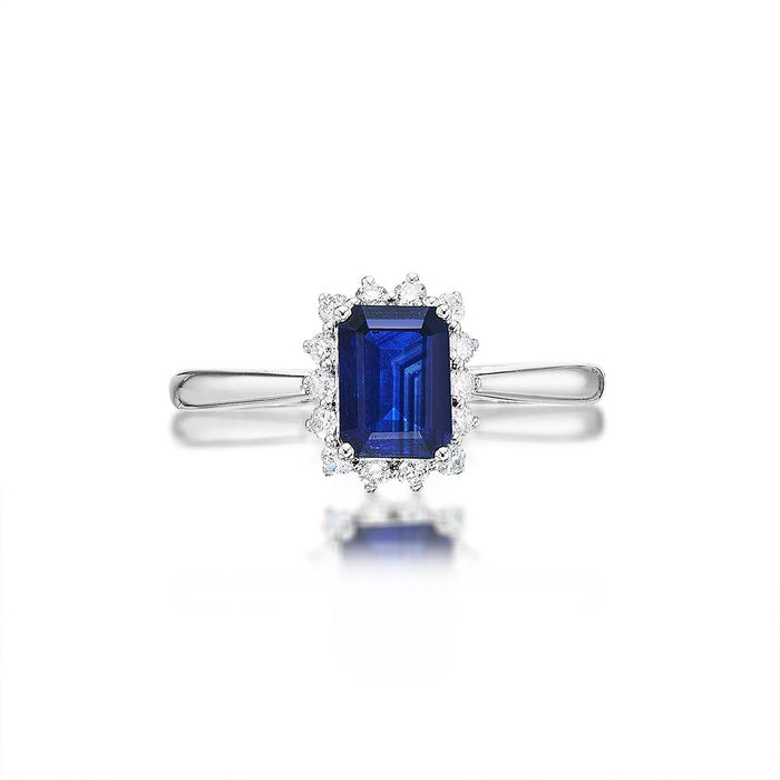 Sapphire Ring 5x7mm Sapphire & 0.21ct Diamonds in 18K White Gold