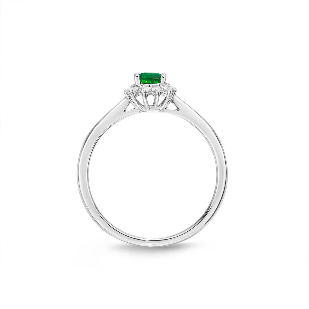 Emerald Ring 4x6mm Emerald & 0.14ct Diamonds in 18K White Gold