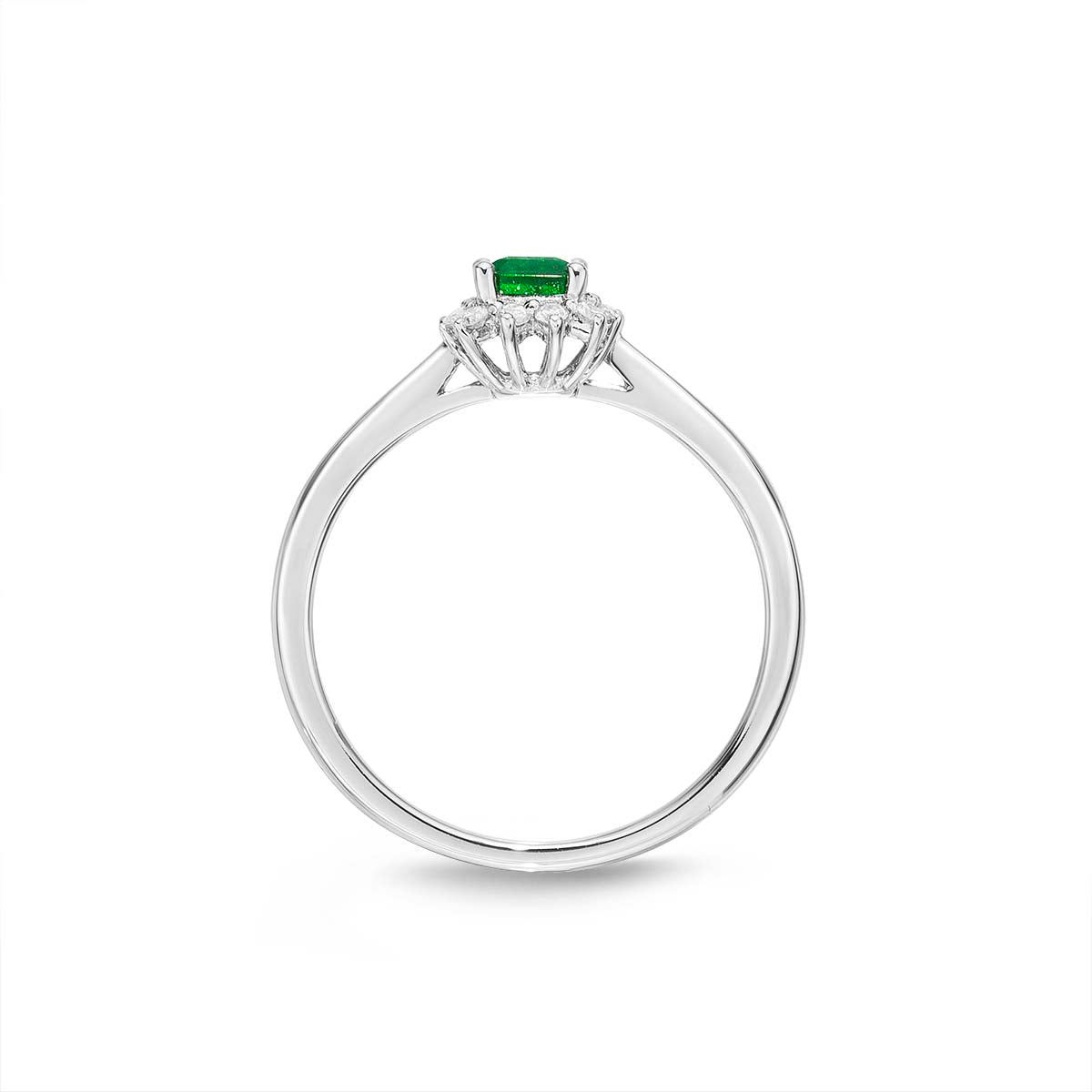 Emerald Ring 4x6mm Emerald & 0.14ct Diamonds in 18K White Gold