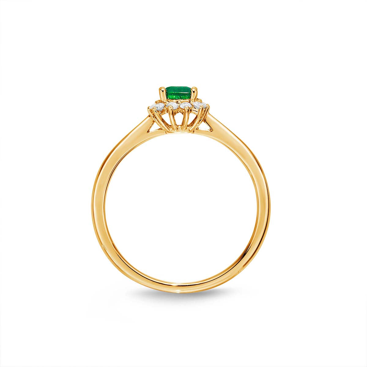 Emerald Ring 4x6mm Emerald & 0.14ct Diamonds in 18K Yellow Gold