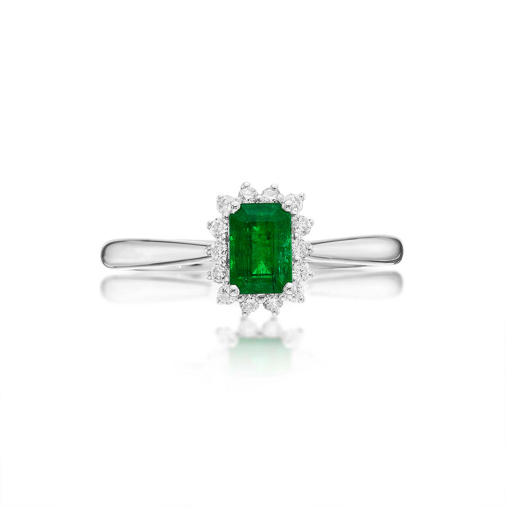 Emerald Ring 4x6mm Emerald & 0.14ct Diamonds in 18K White Gold