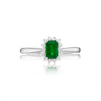Emerald Ring 4x6mm Emerald & 0.14ct Diamonds in 18K White Gold