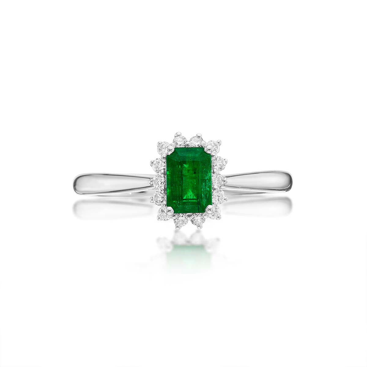 Emerald Ring 4x6mm Emerald & 0.14ct Diamonds in 18K White Gold