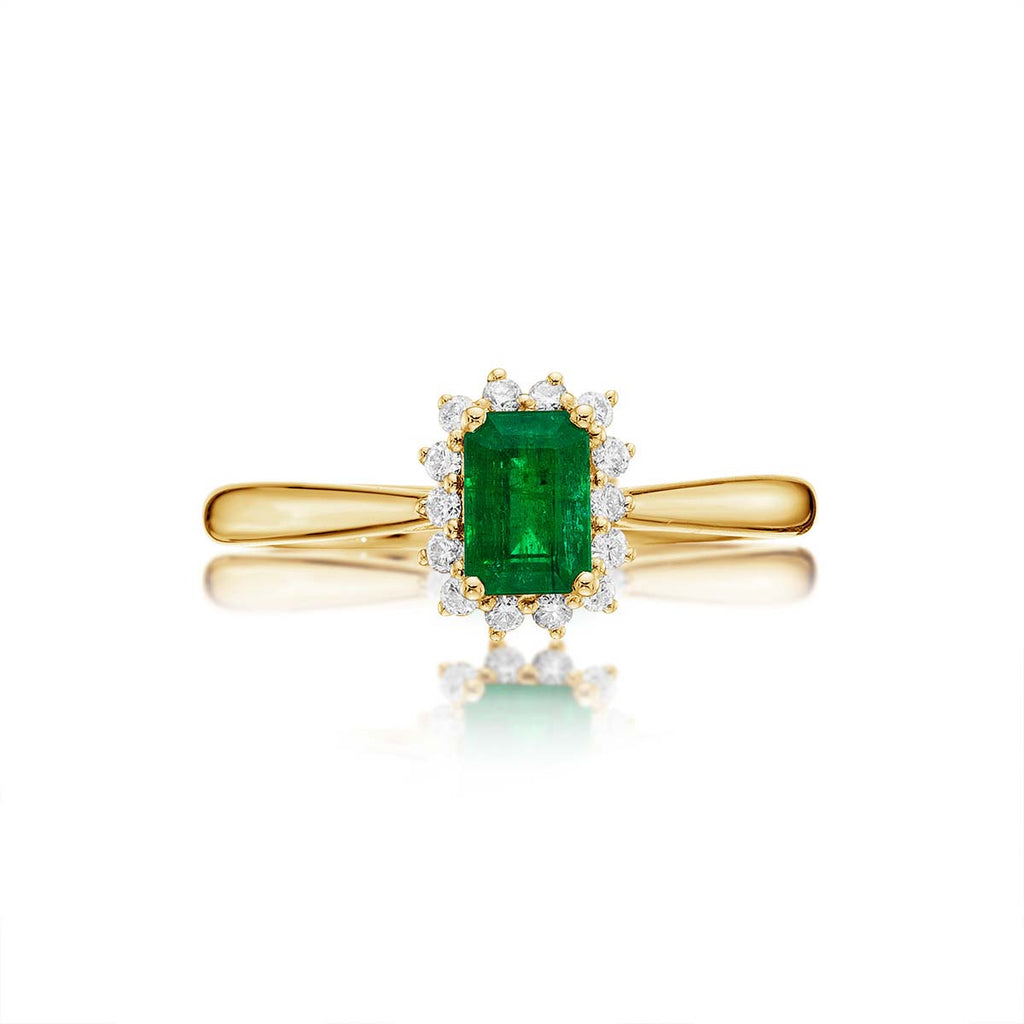 Emerald Ring 4x6mm Emerald & 0.14ct Diamonds in 18K Yellow Gold