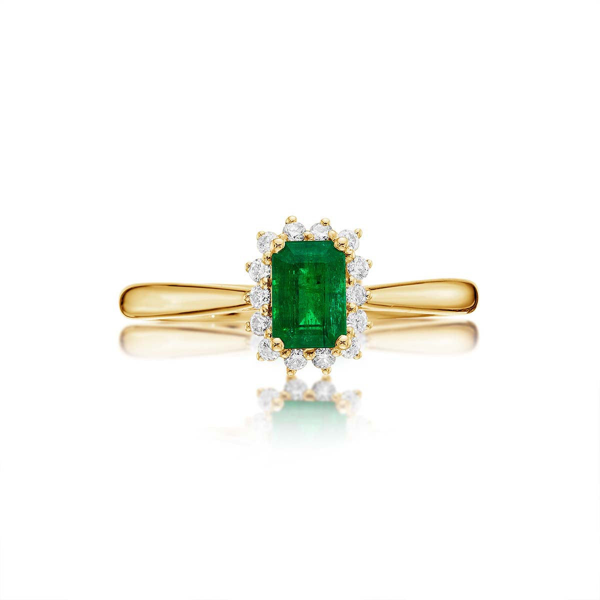 Emerald Ring 4x6mm Emerald & 0.14ct Diamonds in 18K Yellow Gold