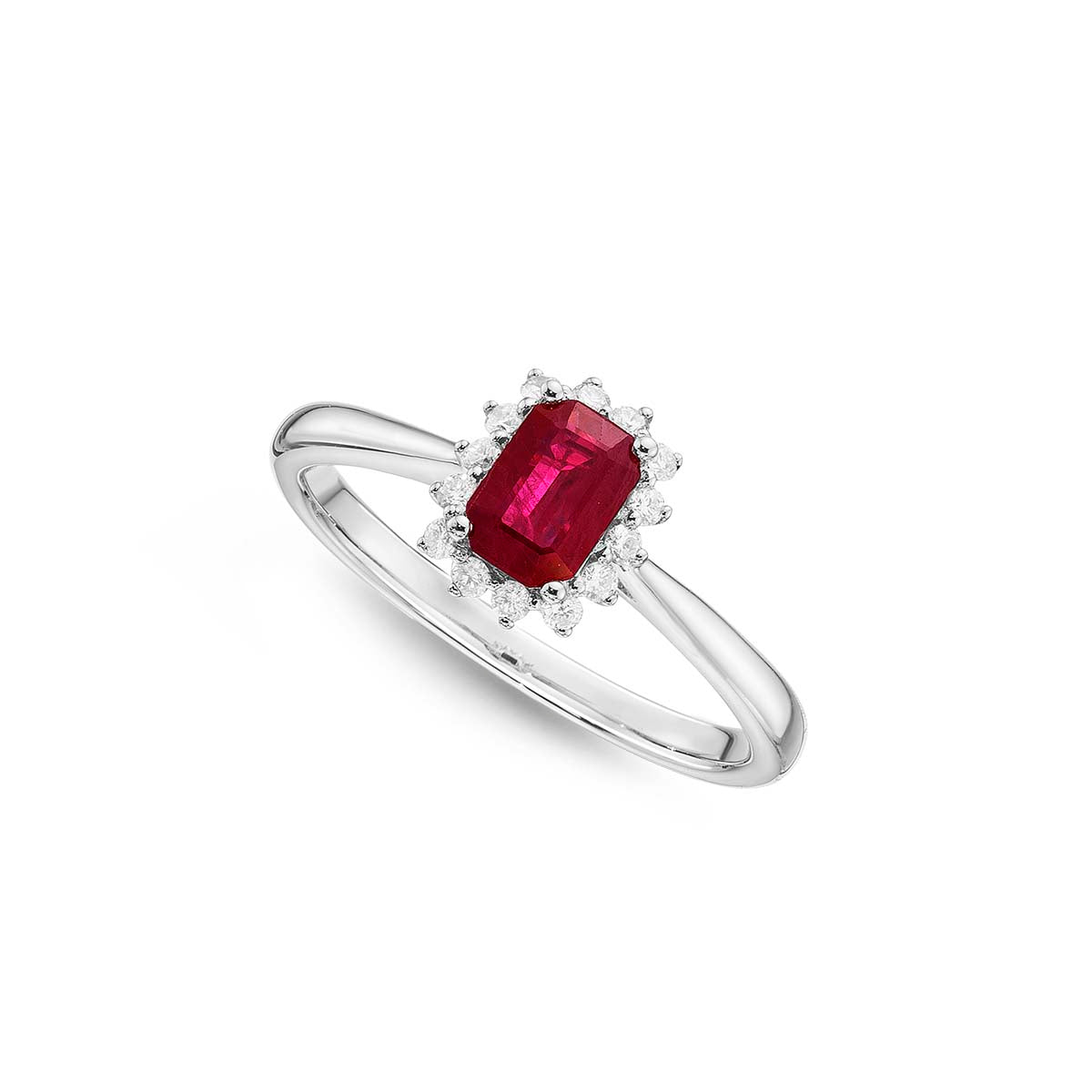 Ruby Ring 4x6mm Ruby & 0.14ct Diamonds in 18K White Gold
