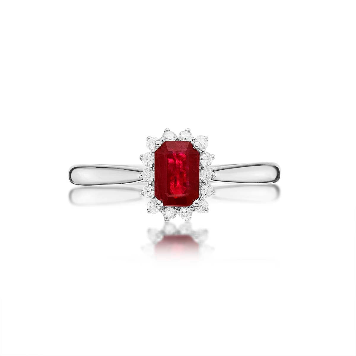 Ruby Ring 4x6mm Ruby & 0.14ct Diamonds in 18K White Gold